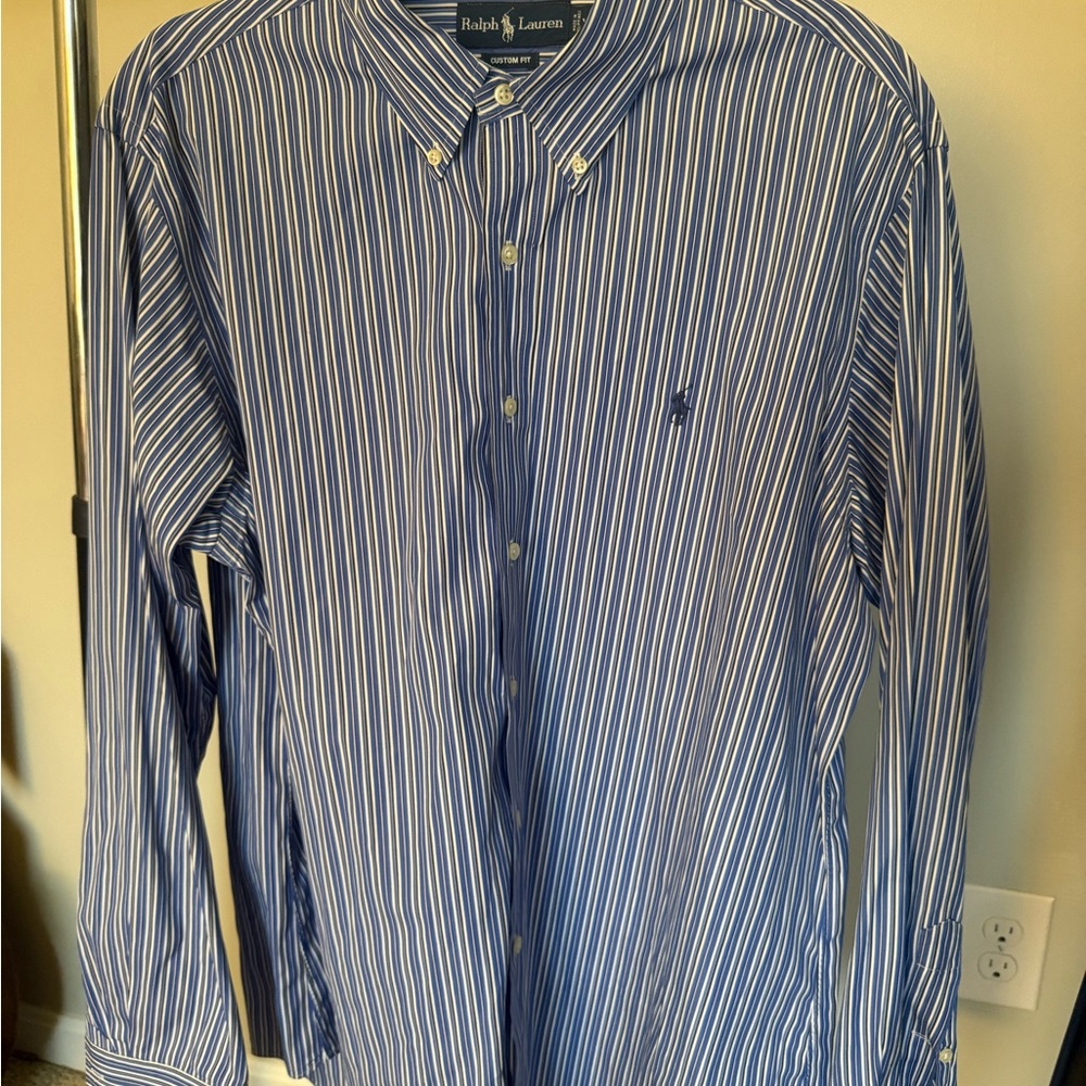 Ralph Lauren Blue and White Striped Men's Shirt